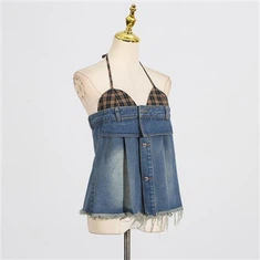 Halterneck obložen denim zgoraj